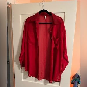 American Apparel Women’s red sheer dress shirt.